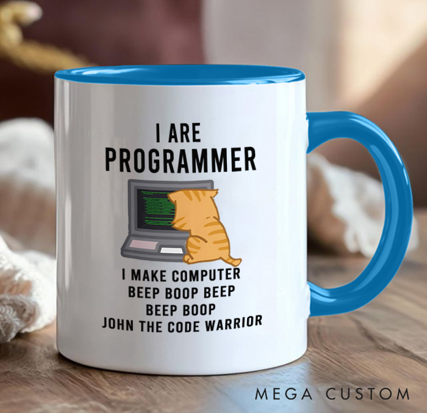 Personalized Funny Cat Programmer Mug Technology Computer Enthusiasts Gift for IT Geek Nerd Lovers