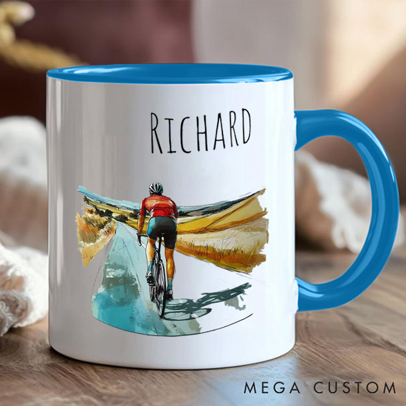 Personalized Cycling Coffee Cup Mug with Scenic Road for Outdoor Adventures Riding Cycling Biking Enthusiasts