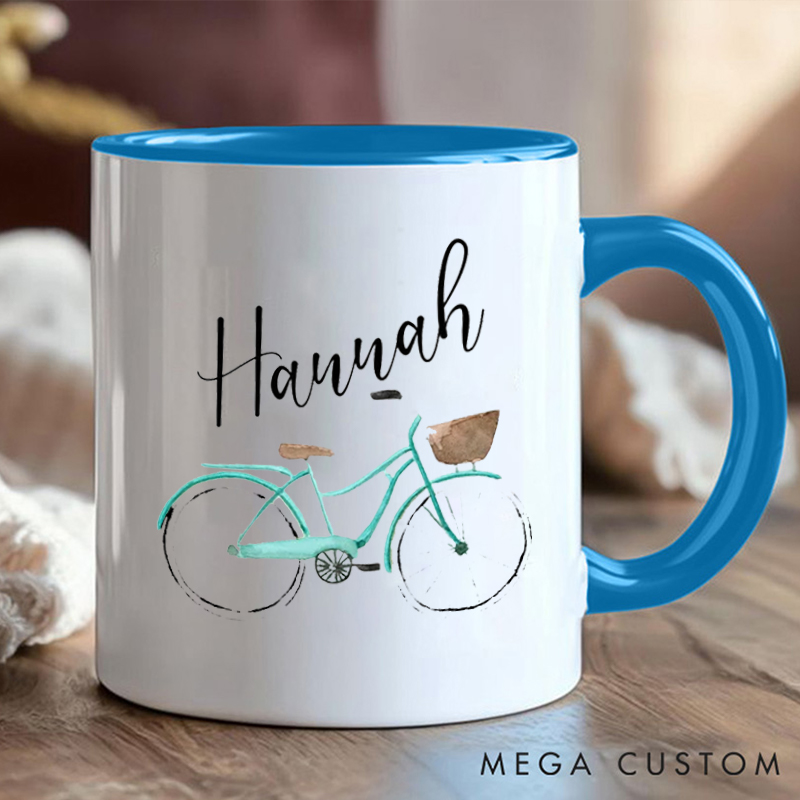 Personalized Coffee Cup Mug with Elegant Bicycle Illustration for Outdoor Adventures Riding Cycling Biking Enthusiasts