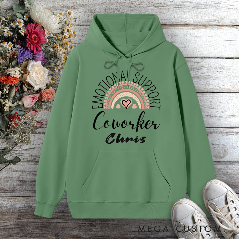 Personalized Hoodie Emotional Support Coworker Rainbow Heart Design Gift for Office Worker