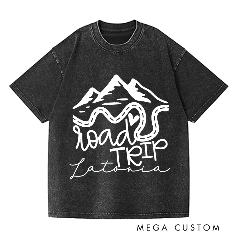Personalized Road Trip Washed T-Shirts Vacation Shirt Traveling Shirts Customized Name Shirt Gift For Nature Lover 