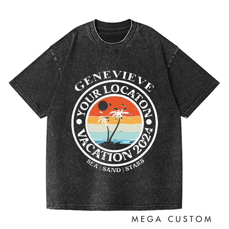 Personalized Summer Washed T-Shirts Vacation Shirts Beech TShirts Gift For Traveler Tee