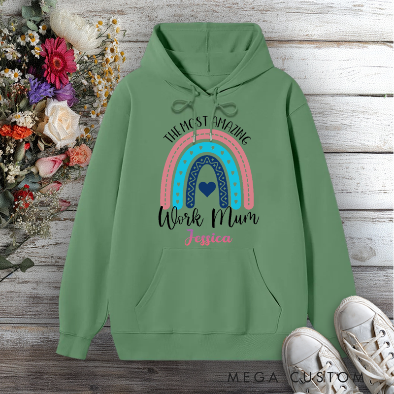 Personalized Hoodie The Most Amazing Work Mum Rainbow Heart Design Gift for Office Worker
