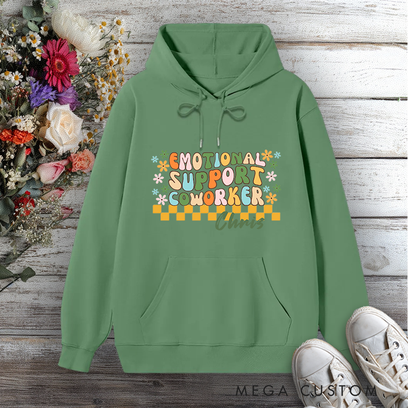 Personalized Hoodie Emotional Support Coworker Fun Retro Design Gift for Office Worker