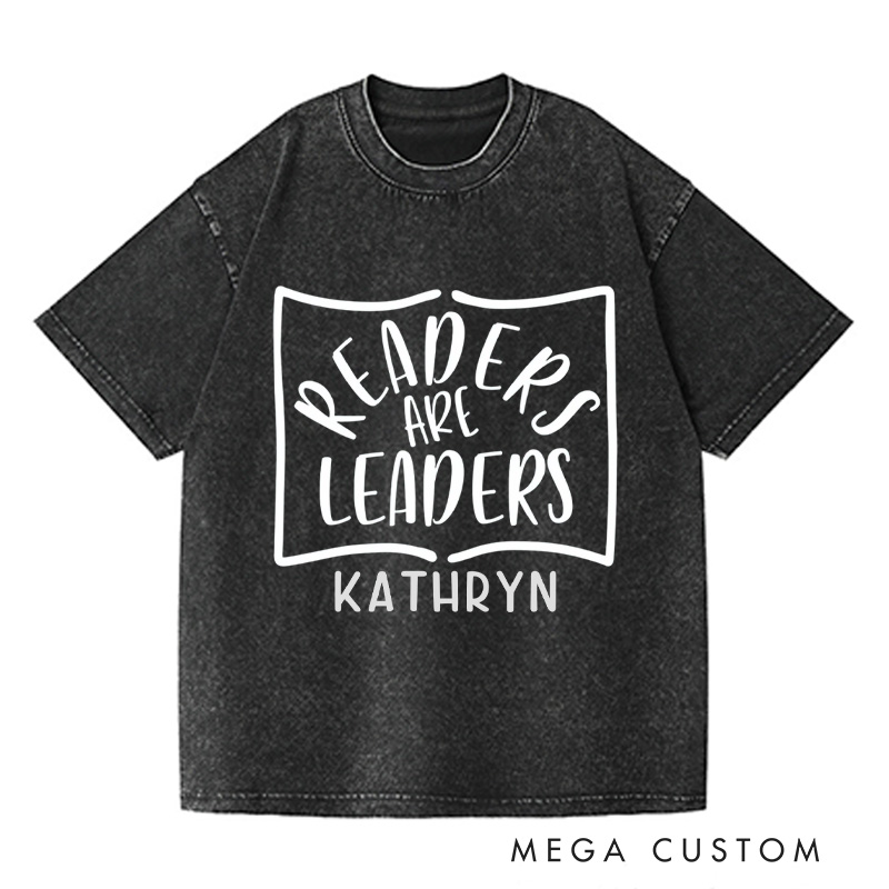 Personalized Readers Are Leaders Washed T-Shirts Reading Shirt Customized Name Shirt Book Tee Gift for Reader