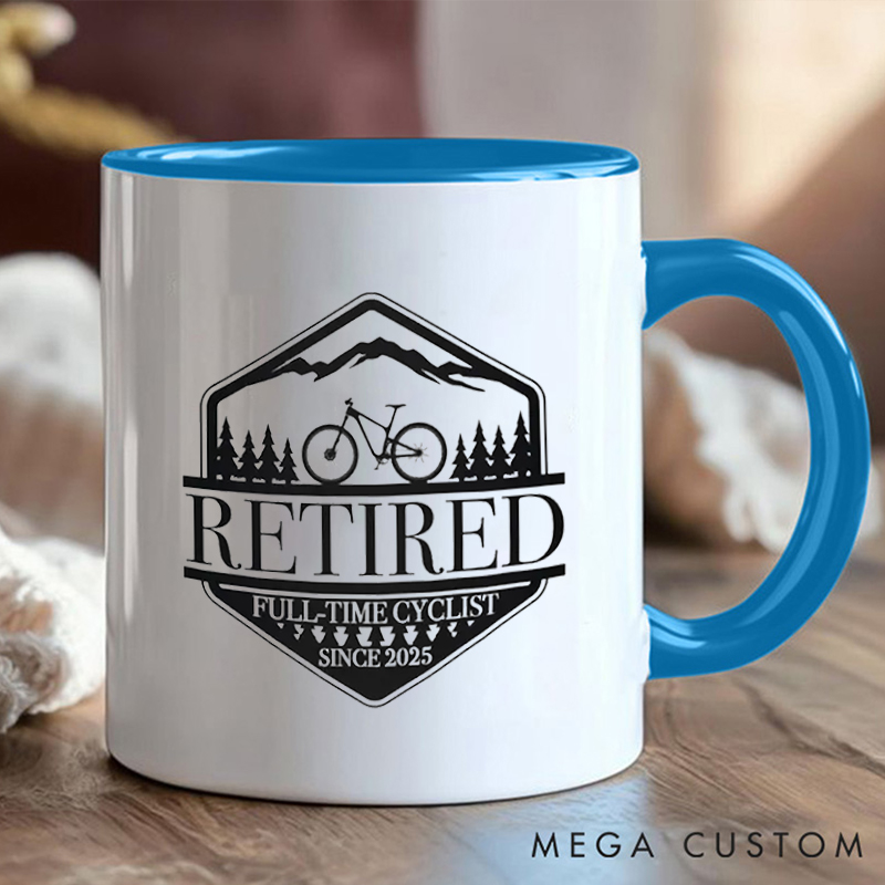 Personalized Retired Cyclist Coffee Cup Mug with Mountain Design for Outdoor Adventures Riding Cycling Biking Enthusiasts