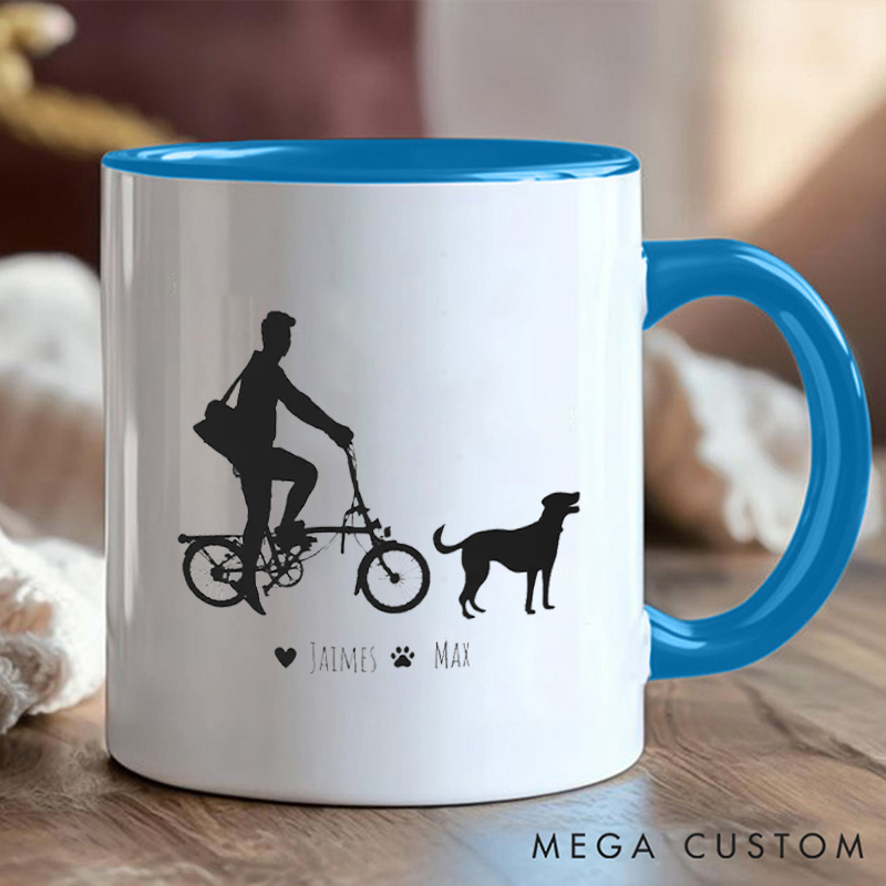 Personalized Cyclist and Dog Coffee Cup Mug with Dog Loving Cyclists for Outdoor Adventures Riding Cycling Biking Enthusiasts