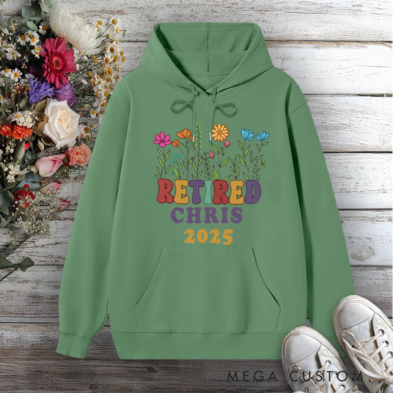 Personalized Hoodie Retired 2025 Floral Design Gift for Retiree Office Worker