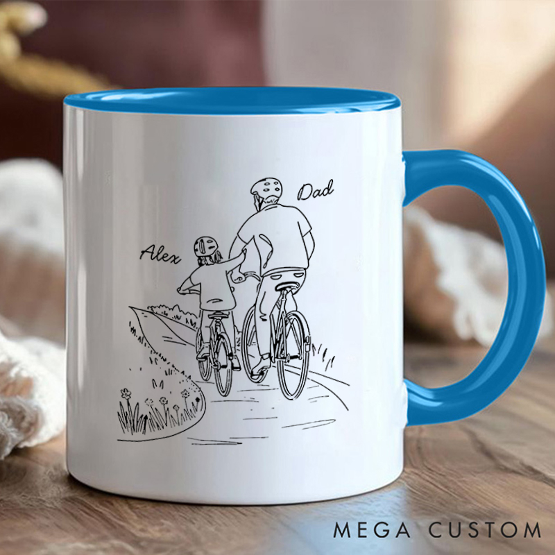 Personalized Father and Child Cycling Coffee Cup Mug with Celebrate Special Father Child Memories for Outdoor Adventures Riding Cycling Biking Enthusiasts
