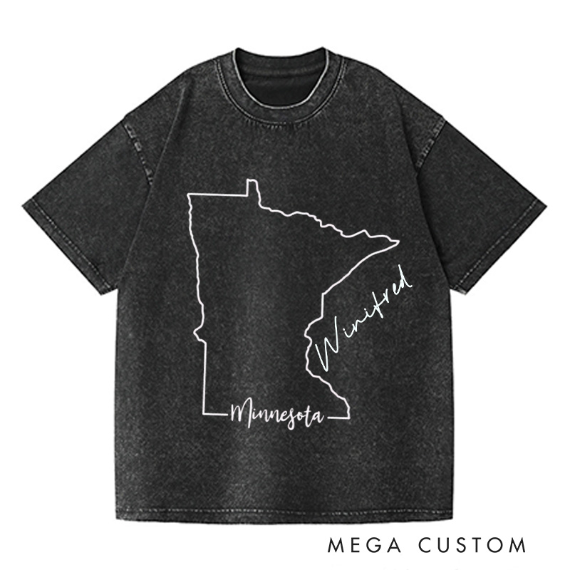 Personalized Minnesota State Washed T-Shirts Travel Tee Map Shirt Trendy Shirt Customized Name Shirt Gift For Traveler