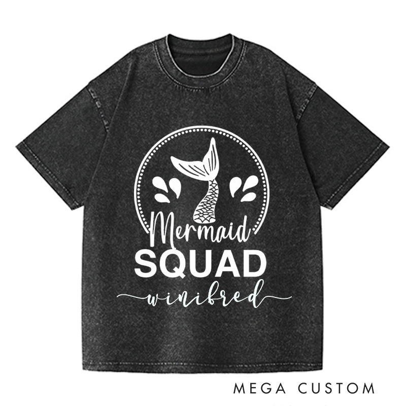 Personalized Mermaid Washed T-Shirts Funny Mermaid Tee Trendy Shirt Customized Name Shirt Gift For Ocean Enthusiasts