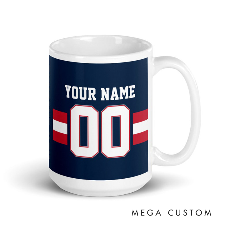 Personalized Football Themed Mug with Custom Team Name Player Name and Jersey Number Design