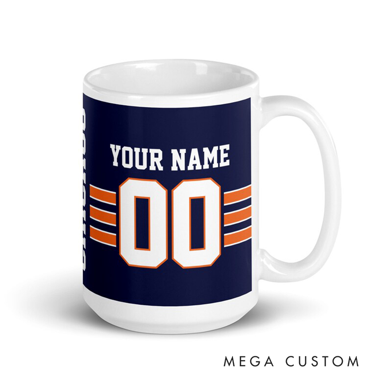 Personalized Football Mug with Custom Team Name Player Name and Jersey Number Design for Sports Fans