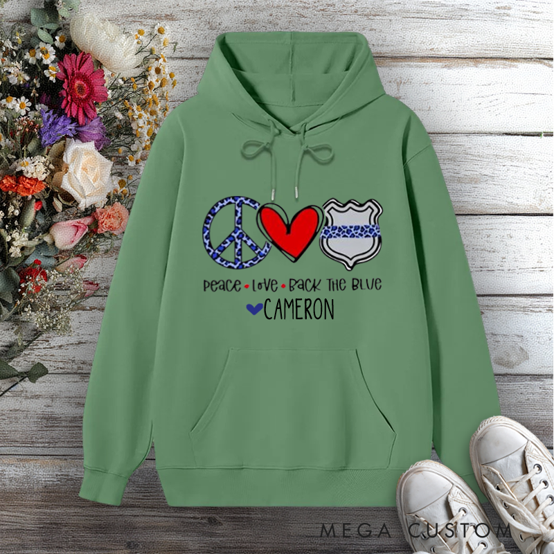 Personalized Police Wife Hoodie Peace Love Back the Blue Design Gift for Police Officers Wife