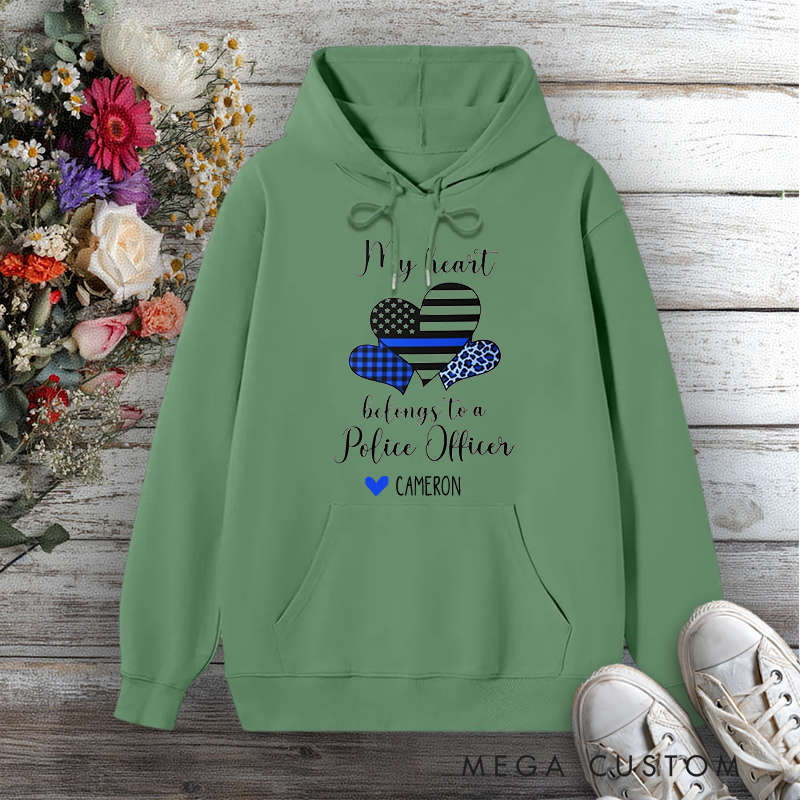 Personalized Police Wife Hoodie My Heart Belongs to a Police Officer Design Gift for Police Officers Wife