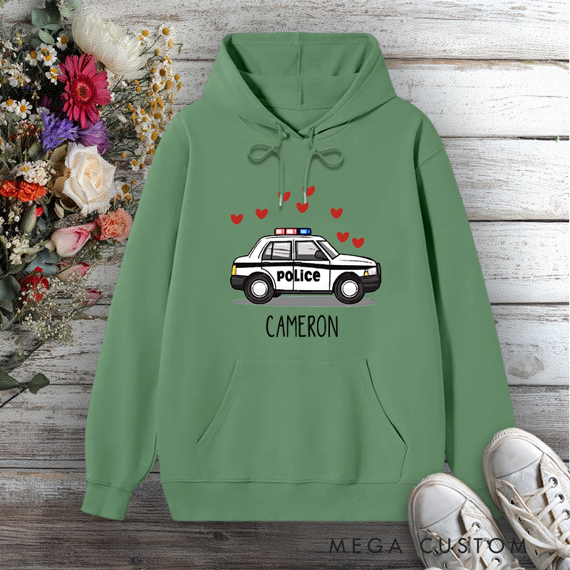 Personalized Police Wife Hoodie Police Car with Hearts Design Gift for Police Officers Wife