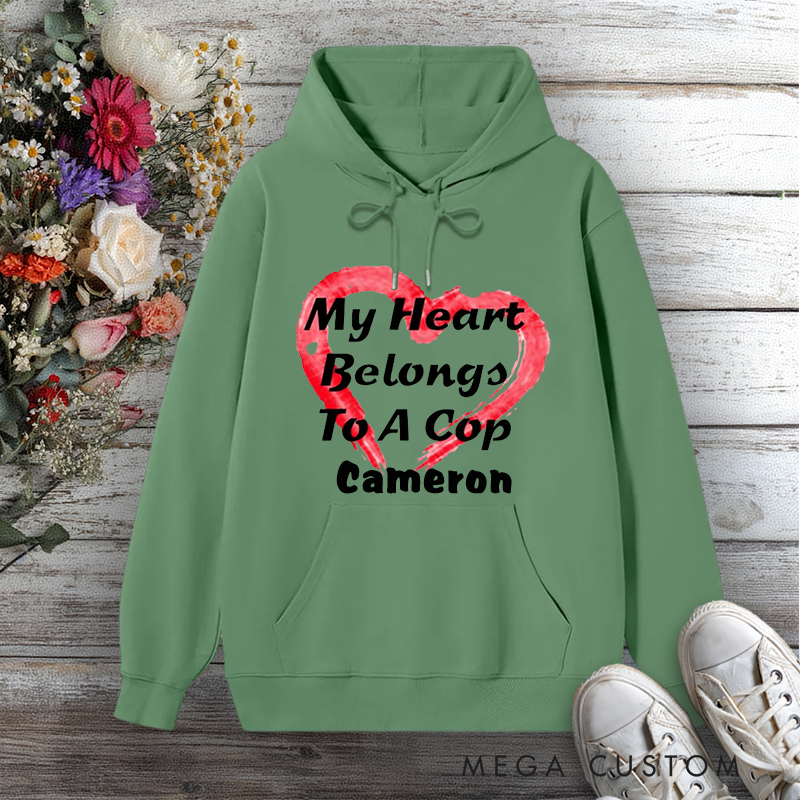 Personalized Police Wife Hoodie My Heart Belongs to a Cop Design Gift for Police Officers Wife