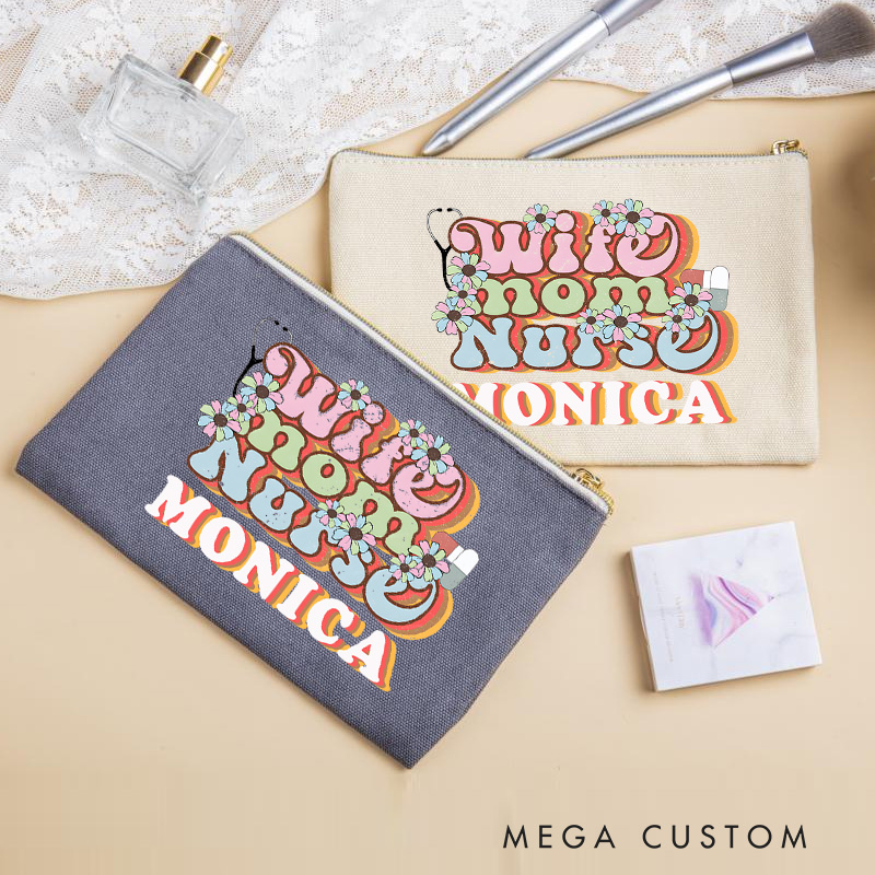 Personalized Makeup Bag for Nurse Wife Mom Nurse Design Fashion Cosmetic Bag Gift
