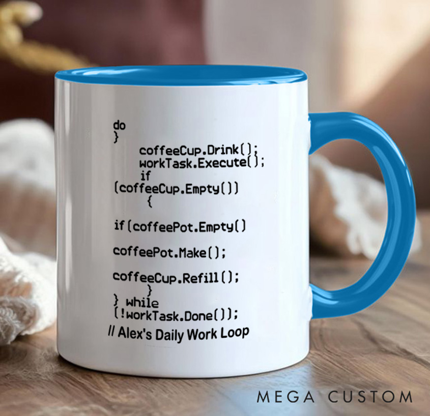 Personalized  A Programmer's Daily Loop Mug Technology Computer Coffee Cup Gift for Geek Nerd Lovers