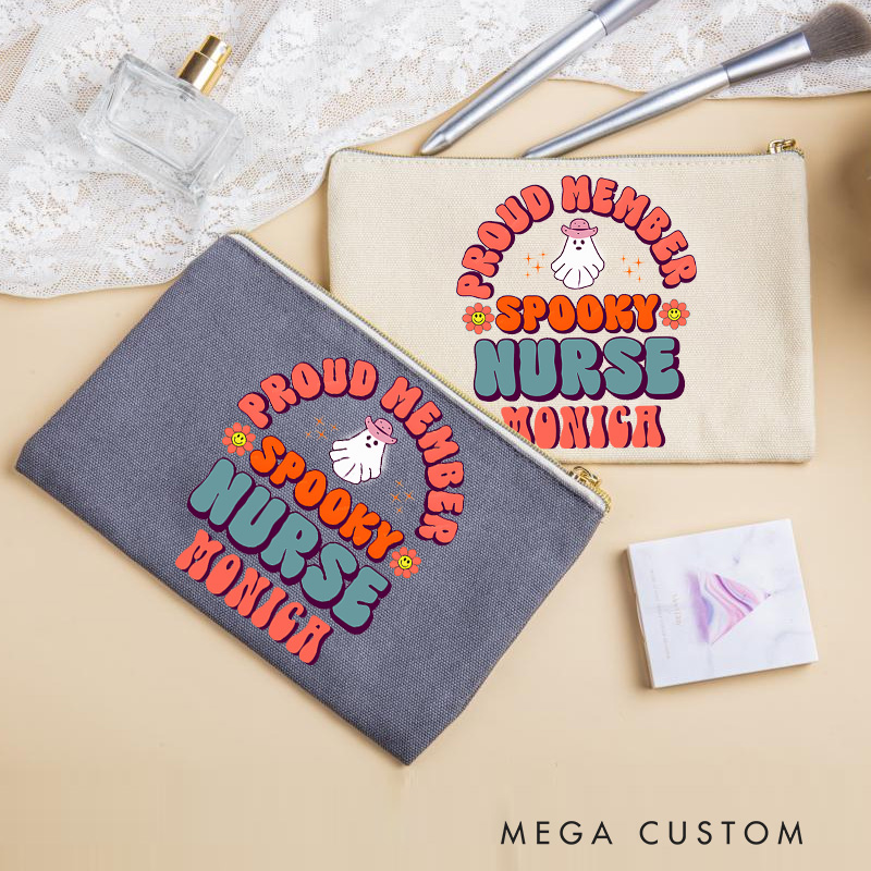 Personalized Makeup Bag for Nurse Proud Member Spooky Nurse Design Fashion Cosmetic Bag Gift