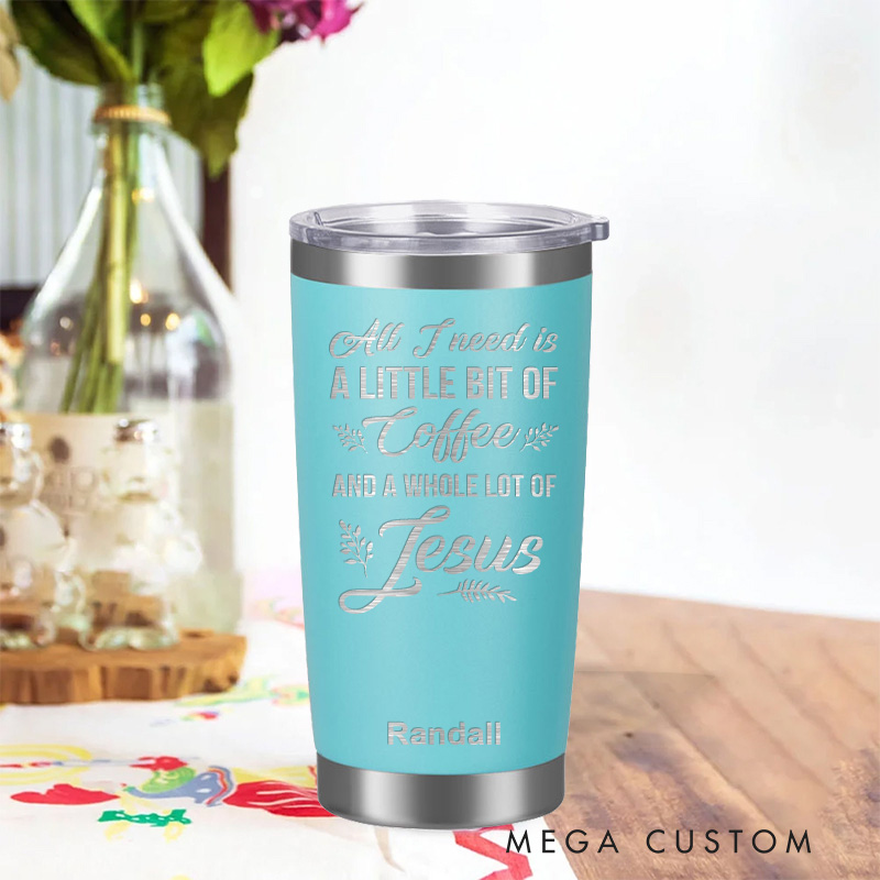 Personalized Coffee and Jesu Stainless Steel Tumbler Insulated Travel Mug Engraved Christian Coffee Cup Jesus Gift Religious Gift for Her Gift for Him