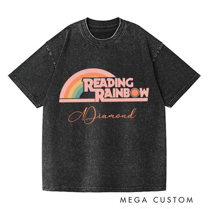 Personalized Reading Rainbow Washed T-Shirts Love to Read Tee Funny Librarian Tee with Name Reading Retro Tshirt Book Lover Shirt Gift for Reader