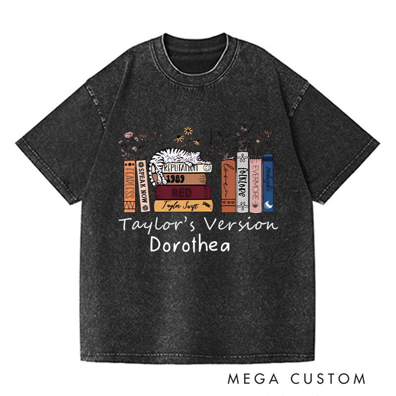 Personalized Book Flower and Cat Washed T-Shirts Librarian Shirt Book Lovers Shirt Bookish Shirt Book Club Shirt Reader Shirt Gift For Bookworms Shirt