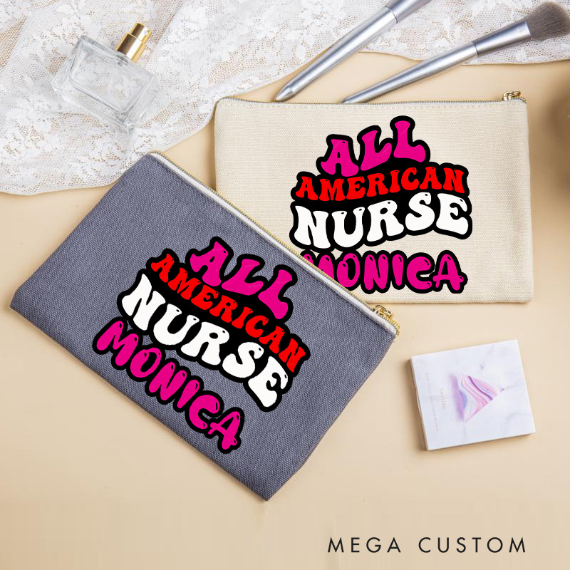 Personalized Makeup Bag for Nurse All American Nurse Design Fashion Cosmetic Bag Gift
