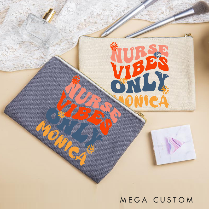 Personalized Makeup Bag for Nurse Vibes Only Design Fashion Cosmetic Bag Gift