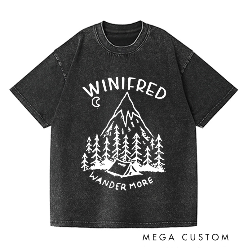 Personalized Wander More Washed T-Shirts Travel Shirt Pine Tee Customized Name Shirt Gift For Nature Lover