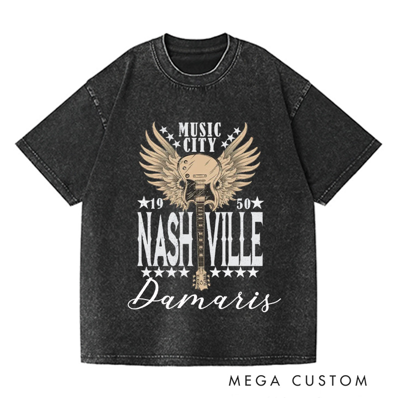 Personalized Music City Washed T-Shirts Vintage Inspired Cotton Shirt Unisex Tee Travel Shirt Gift For Those Who Love Life And Travel