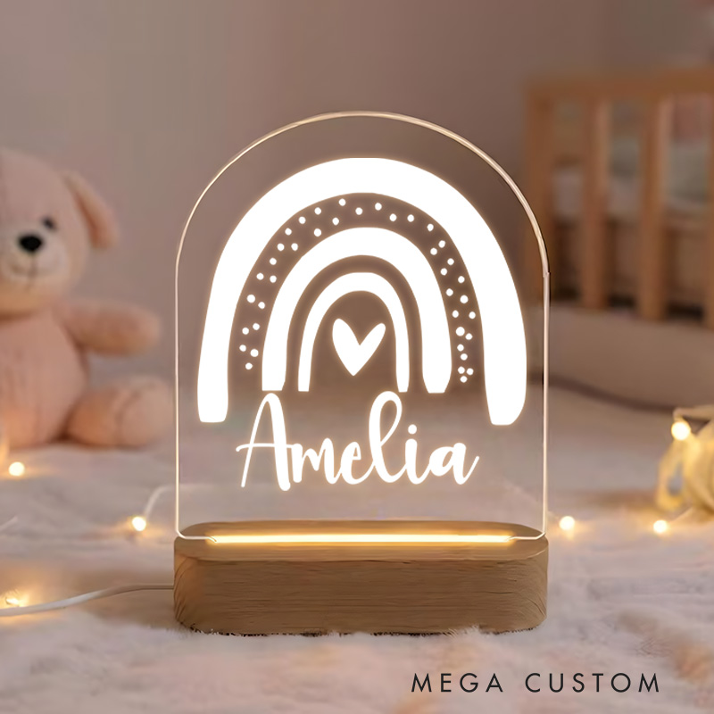 Personalized Delicate Rainbow with Heart Center and Dotted Details for a Soft and Cheerful Decorative Night Lamp