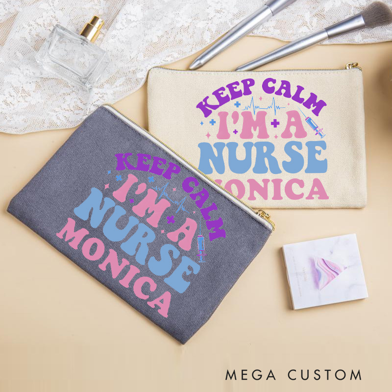 Personalized Makeup Bag for Nurse Keep Calm I'm a Nurse Design Fashion Cosmetic Bag Gift