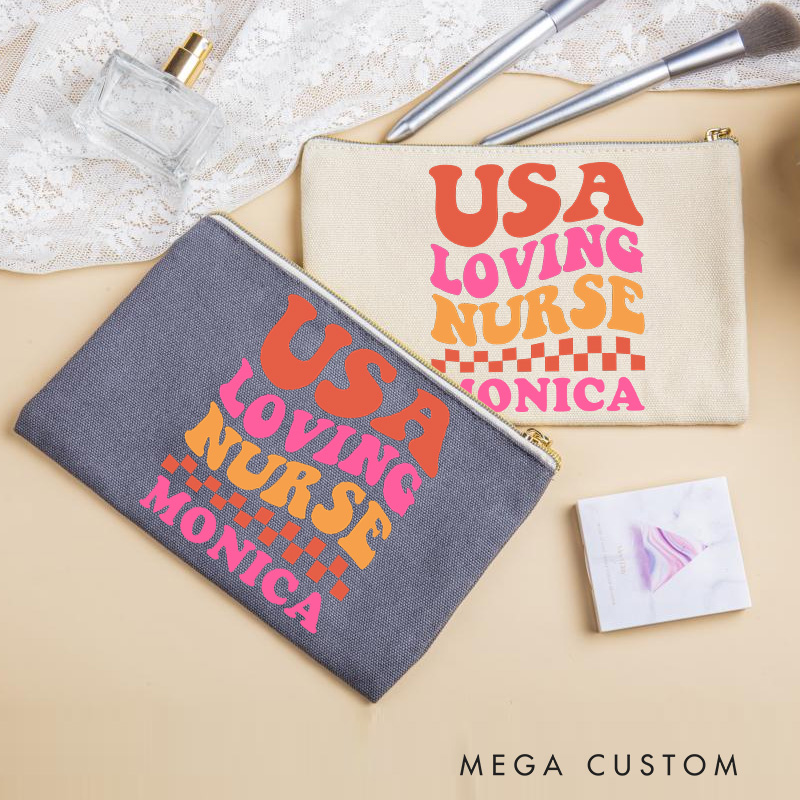 Personalized Makeup Bag for Nurse USA Loving Nurse Design Fashion Cosmetic Bag Gift