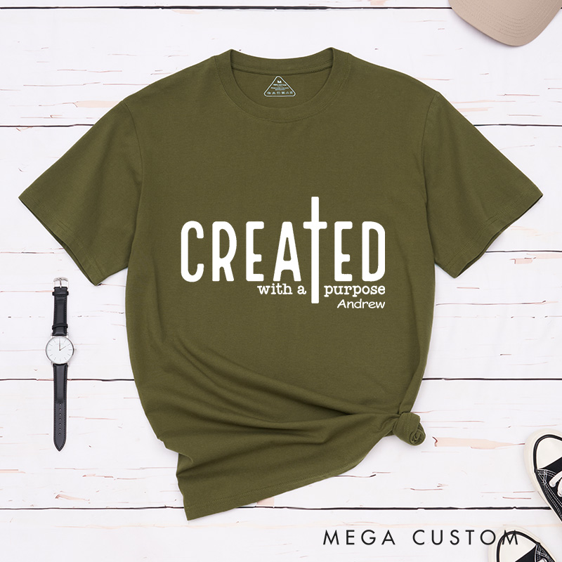 Personalized Created with A Purpose Classic T-Shirt Bible Saying Cotton Shirt with Name Bible Quotes Shirt Religious Gift for Christians