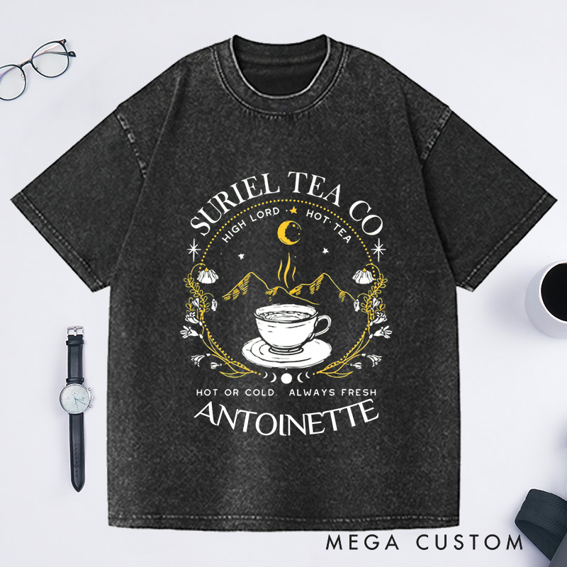 Personalized Suriel Tea Co Washed T-Shirts with Name, Book Lover Shirt Reading Shirt Reading Tee Librarian Shirt Gift Reader Gifts