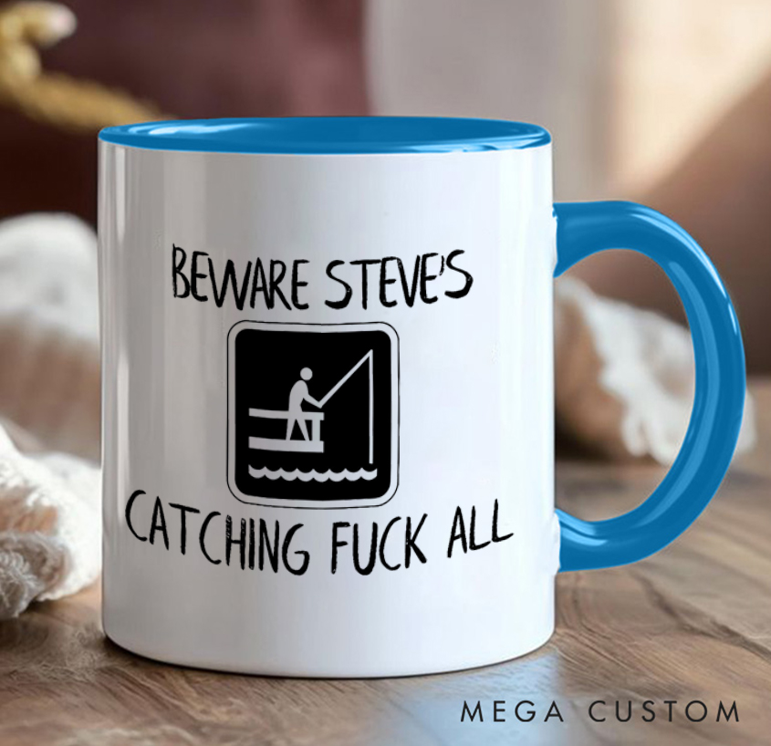 Personalized Humorous Fishing Mug - 'Beware, Catching Nothing' Funny Gift for Anglers