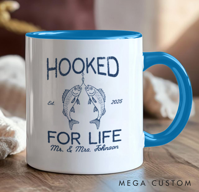 Personalized Hooked for Life Mug Fishing-Themed Couple Gift for Fishing Lover