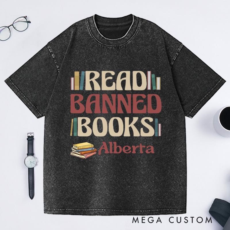 Personalized Read Banned Books Washed T-Shirts, Book Lover Tee Literary TShirt Bookish Shirt Reading Top Librarian Shirt