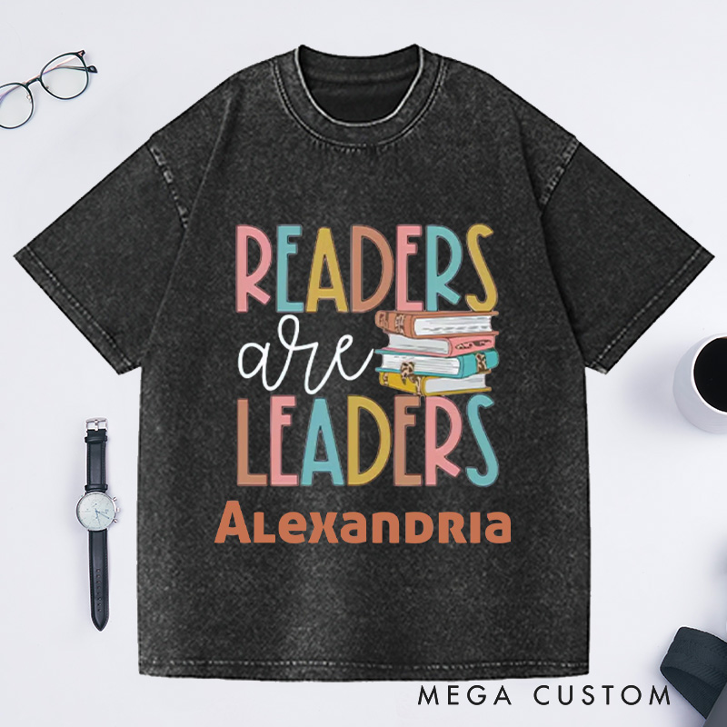 Personalized Readers Are Leaders Washed T-Shirts Reading Shirt with Name Book Lover Tshirt Bookish Shirt Librarian Tee Gift