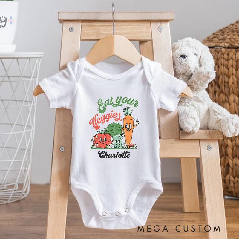 Personalized Eat Your Veggies Cute and Whimsical Vegetable Characters Baby Gift Baby Onesie  