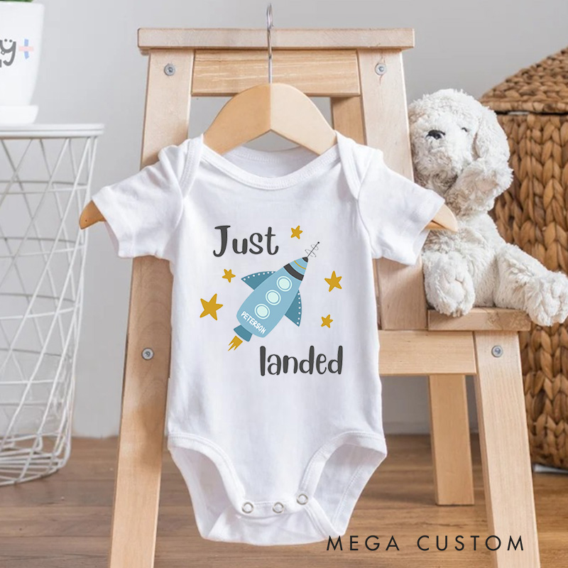Personalized Just Landed Rocket and Space Themed Adorable Baby Gift Baby Onesie  