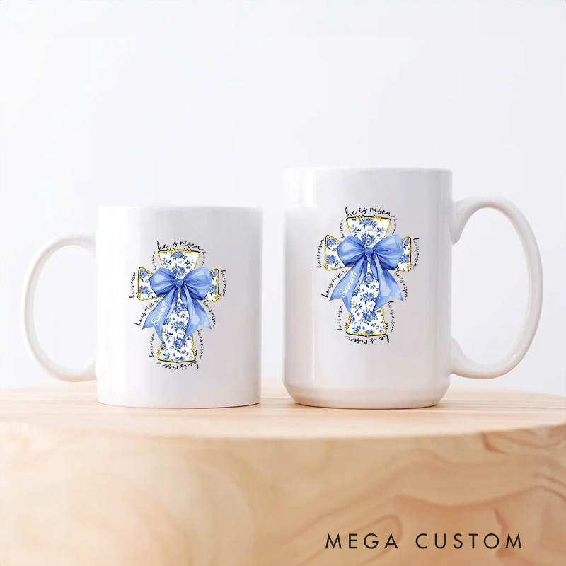 Personalized He Is Risen Bible Verse Jesus Ceramic Mug with Name Christmas Gift for Christians Birthday Gift for Christians