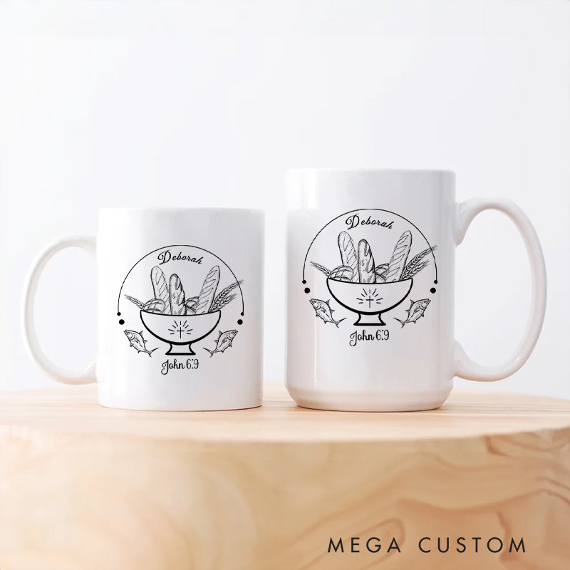 Personalized John 6:9 Bible Verse Ceramic Mug with Name Birthday Gift for Christian Positive Affirmation Religious Gift for Christian