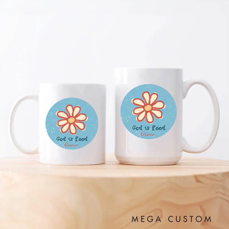 Personalized Flower God is Good Bible Verse Ceramic Mug with Name Christmas Gift for Christians Birthday Gift for Christians