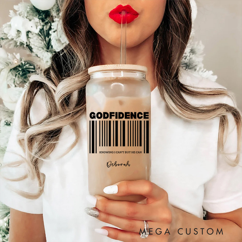 Personalized Christian Godfidence Glass Cup with Lid and Straw Birthday Religious Baptism Gift for Family Friends Christians