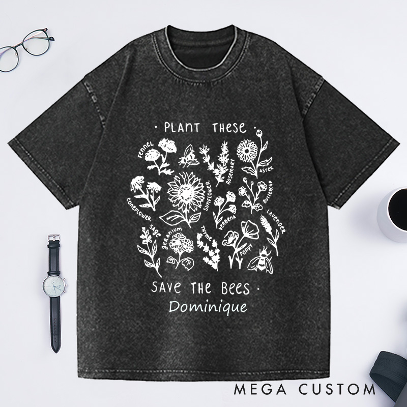 Personalized Plant These Save the Bees Washed T-Shirts Bee Lover Shirt Graphic Tee Honey Bee Shirt Gardening Lover Shirt