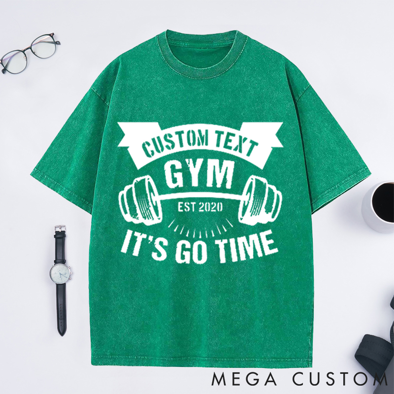 Personalized Gym Washed T-Shirts with Personalized Text and Dumbbell Design for Fitness Enthusiasts Bodybuilders and Gym Lovers