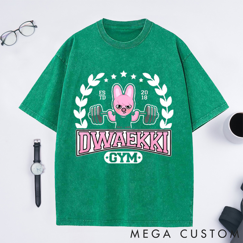 Personalized Rabbit Gym Washed T-Shirts with Cute Bunny Weightlifting for Fitness Enthusiasts Bodybuilders and Gym Lovers