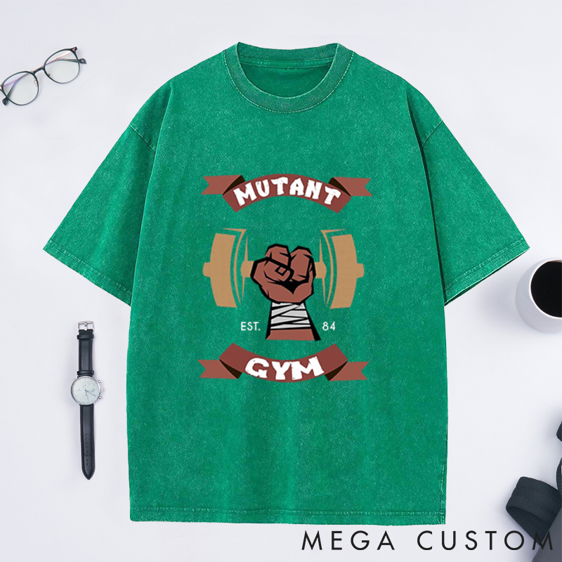 Personalized Mutant Gym Washed T-Shirts with Bold Fist and Barbell Design for Fitness Enthusiasts Bodybuilders and Gym Lovers